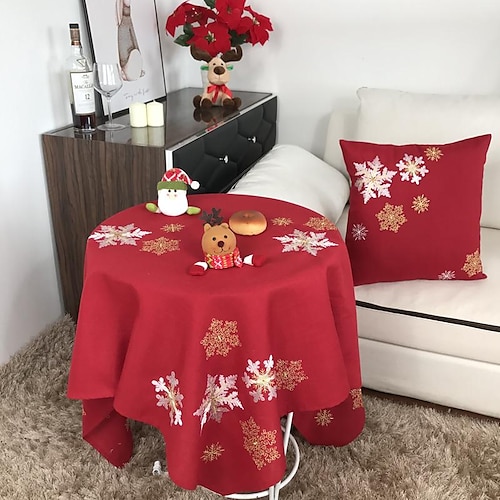 

Christmas Tablecloth Winter Table Cloth for Rectangle Tables Xmas Tree Snowflake Printed Holiday Red Farmhouse Rustic Party Outdoor Decor Christmas Table Cover