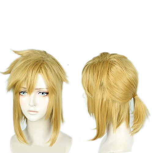 

Short Blonde Wig Halloween Cosplay Wig For Men Braid with 2 Elf Ear