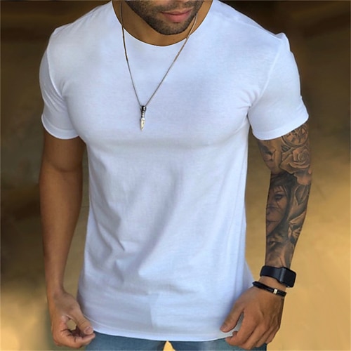 

Men's T shirt Tee Solid Color Boat Neck White Street Holiday Short Sleeve Clothing Apparel Casual Comfortable / Summer / Summer