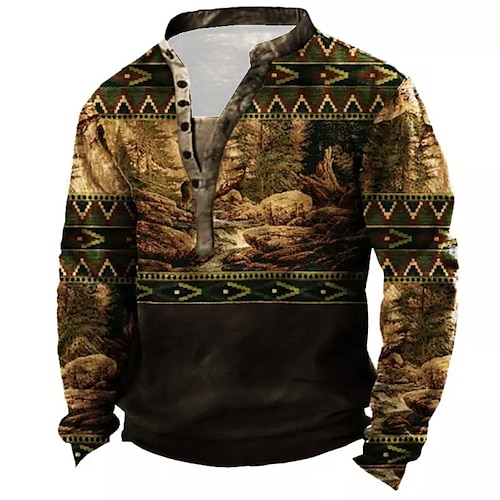 

Men's Unisex Sweatshirt Pullover Button Up Hoodie Green Blue Purple Khaki Brown Standing Collar Graphic Prints Print Casual Daily Sports 3D Print Streetwear Designer Casual Spring & Fall Clothing