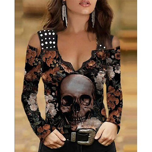 

Women's Blouse Shirt Yellow Light gray Dark Gray Floral Print Long Sleeve Daily Weekend Streetwear Casual V Neck Regular Floral S / 3D Print