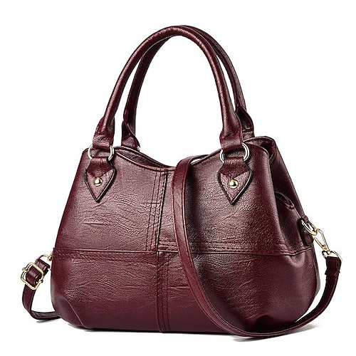 

Women's Work Bag Top Handle Bag PU Leather Solid Color Daily Date Office & Career claret leather red khaki Dark Grey