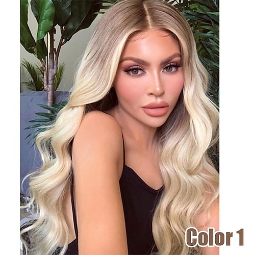 

Synthetic Wig Natural Wave Middle Part Machine Made Wig 26 inch Synthetic Hair Women's Adjustable Color GradientHigh Quality Multi-color