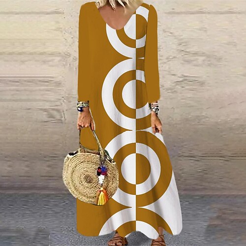 

Women's Casual Dress Long Dress Maxi Dress Black Yellow Red Long Sleeve Geometric Ruched Winter Fall Autumn V Neck Casual Winter Dress Fall Dress 2023 S M L XL XXL 3XL 4XL 5XL 6XL