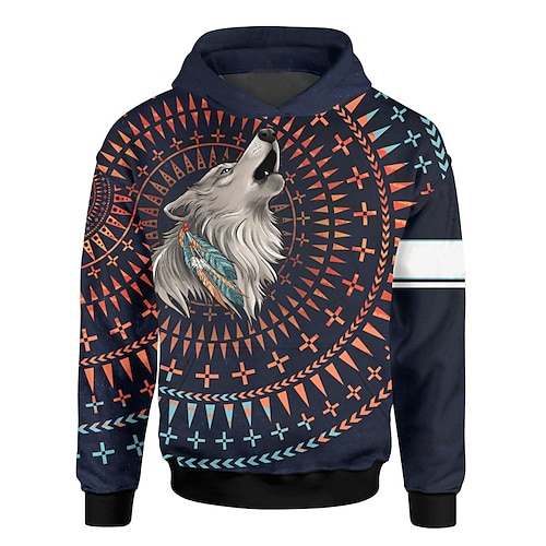 

Men's Unisex Pullover Hoodie Sweatshirt Navy Blue Hooded Animal Patterned Graphic Prints Print Daily Sports 3D Print Streetwear Designer Casual Spring & Fall Clothing Apparel Hoodies Sweatshirts