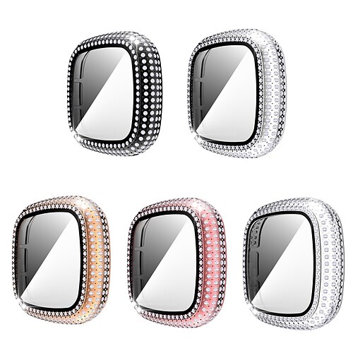 

1 Pack Watch Case with Screen Protector Compatible with Fitbit Versa 3 / Sense Scratch Resistant Bling Diamond Rugged Tempered Glass / Hard PC Watch Cover