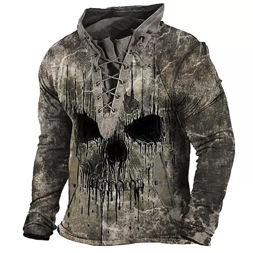 

Men's Sweatshirt Pullover Standing Collar Skull Graphic Prints Lace up Pocket Sports Outdoor Casual Daily 3D Print Basic Streetwear Designer Clothing Apparel Hoodies Sweatshirts Long Sleeve Gray