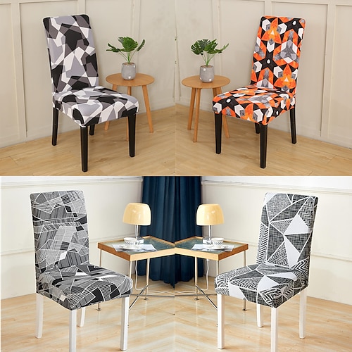 

Stretch Kitchen Chair Cover Slipcover for Dinning Party Geometric Plaid High Elasticity Fashion Printing Four Seasons Universal Super Soft Fabric