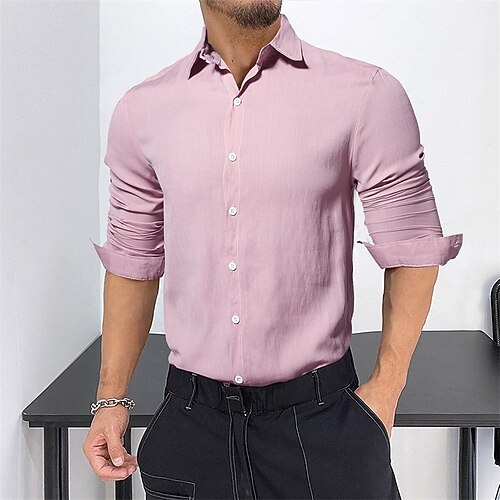 

Men's Shirt Solid Colored Turndown Pink Street Daily Long Sleeve Button-Down Clothing Apparel Basic Fashion Casual Comfortable