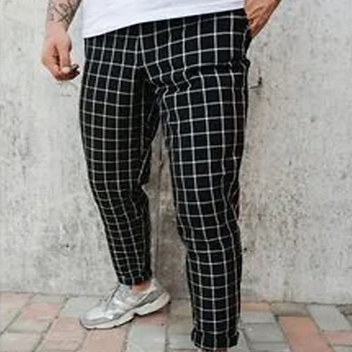 

Men's Chinos Trousers Jogger Pants Plaid Dress Pants Front Pocket Plaid Checkered Lattice Tartan Comfort Business Casual Daily Basic Streetwear Black Micro-elastic