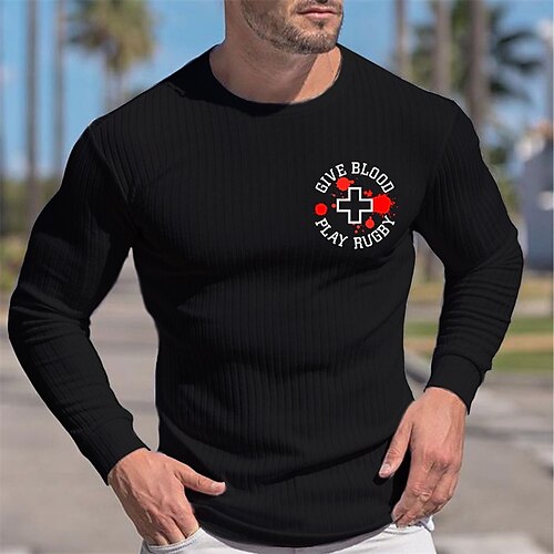 

Men's T shirt Tee Graphic Letter Crew Neck Black Print Street Sports Long Sleeve Print Clothing Apparel Fashion Designer Casual Comfortable