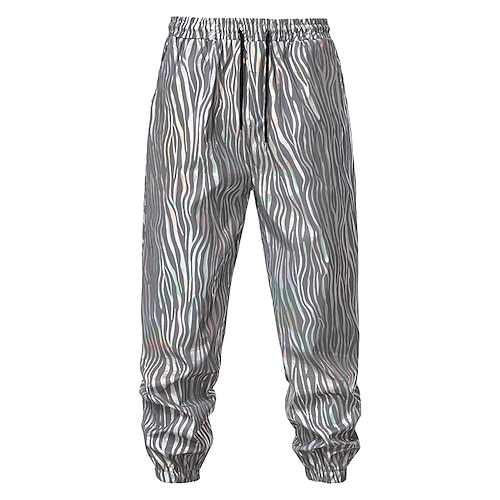 

Men's Joggers Trousers Casual Pants Sequin Pants Drawstring Elastic Waist Shiny Metallic Print Full Length Casual Nightclub Disco Lights Casual Trousers Loose Fit Silver Micro-elastic