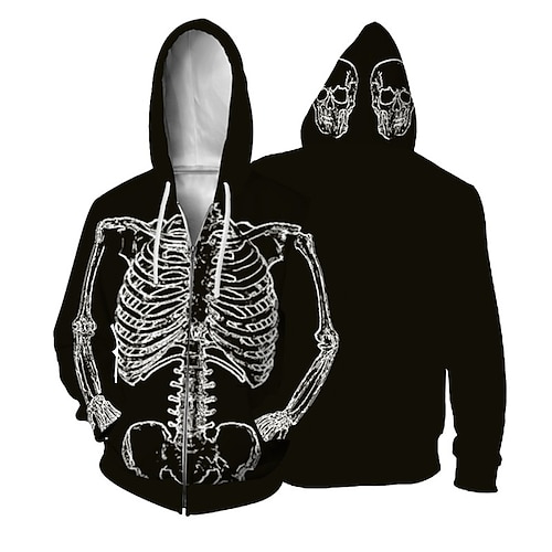 

Homme Unisexe Sweat à capuche zippé Veste Noir Capuche Imprimés Photos Squelette Zippé Imprimer Sport Loisir du quotidien Des sports 3D effet basique Vêtement de rue Casual Printemps Automne