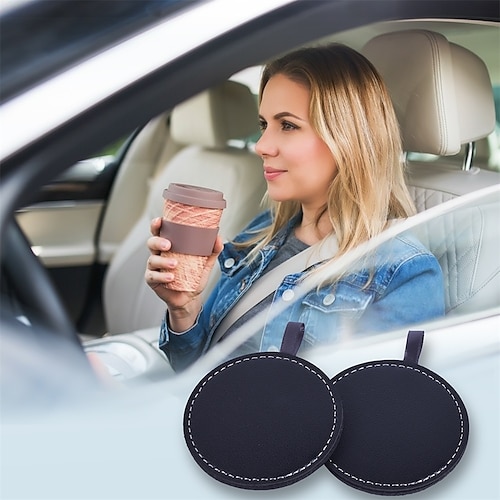 

4pcs Car Console Cup Coaster Keep Car Clean Easy to Install Durable PU For SUV Truck Van