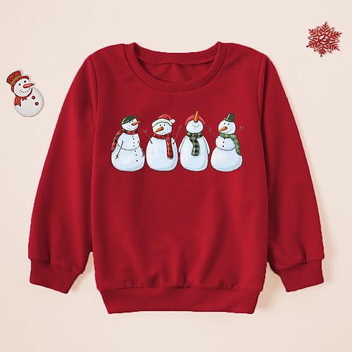 

Kids Unisex Christmas Sweatshirt Snowman Daily Long Sleeve Crewneck Neutral 3-8 Years Fall Green Red