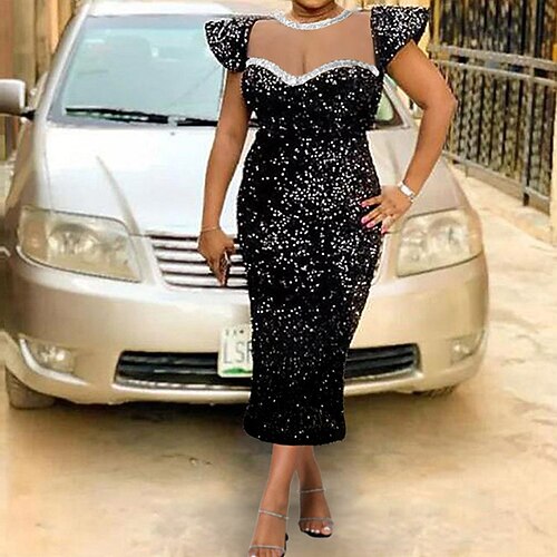 

Women's Plus Size Party Dress Solid Color Square Neck Sequins Sleeveless Fall Winter Stylish Elegant Maxi long Dress Party Date Dress / Sequin Dress / Mesh