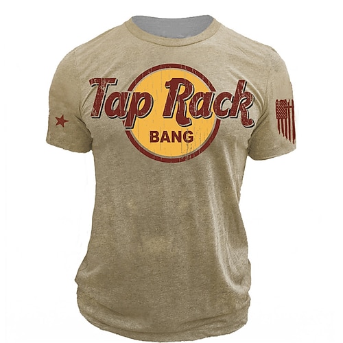 

Men's Unisex T shirt Tee Letter Graphic Prints Crew Neck Khaki Short Sleeve 3D Print Outdoor Street Print Tops Vintage Sports Designer Casual / Summer / Summer