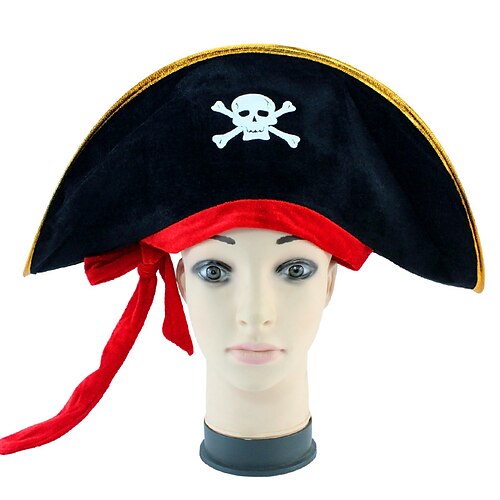 

Halloween supplies pirate props captain hat flat pirate hat with red strap red rope skull hat