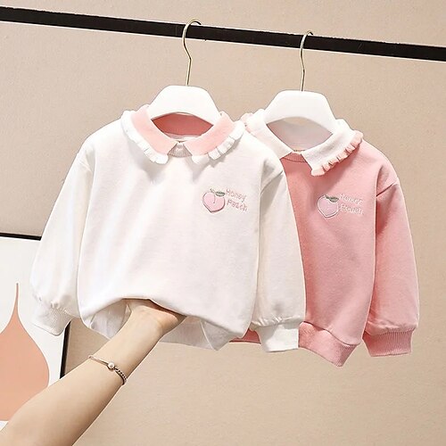 

Kids Girls' Sweatshirt Solid Color Daily Long Sleeve Cute Cotton 3-10 Years Winter Purple Pink White