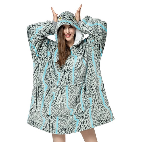 

Women's Pajamas Winter Nightgown Wearable Blanket Hoodie Blanket Gradient Stripe Comfort Oversized Soft Home Vacation Polyester Hoodie Long Sleeve Pocket Hoodie Winter Fall Blue Purple / Pjs