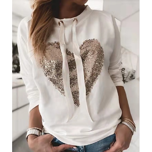 

Women's Sweatshirt Pullover Crew Neck Heart Sparkly Print Casual Daily Hot Stamping Active Streetwear Clothing Apparel Hoodies Sweatshirts White