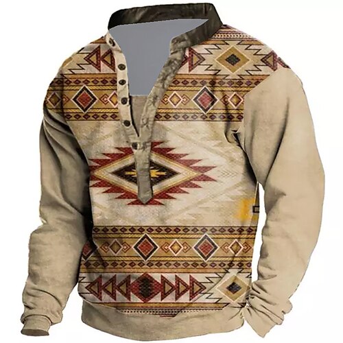 

Men's Unisex Sweatshirt Pullover Button Up Hoodie Khaki Standing Collar Graphic Prints Print Casual Daily Sports 3D Print Boho Streetwear Designer Spring & Fall Clothing Apparel Hoodies Sweatshirts