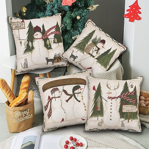 

Christmas Party Double Side Throw Pillow Cover 4PC Santa Claus Noel Soft Decorative Square Cushion Pillowcase for Bedroom Livingroom Sofa Couch Chair Machine Washable