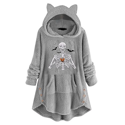 

Women's Cat Ear Fleece Hoodie Tops Sweatshirt Plain Button Pocket Long Sleeve Hooded Casual Teddy Home Daily Winter Fall Windproof Warm