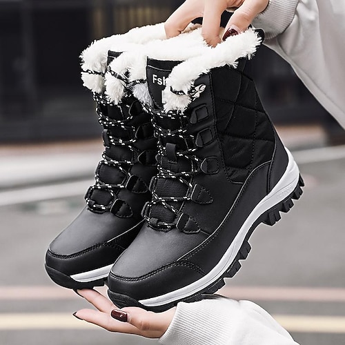 

Women's Boots Outdoor Daily Snow Boots Plus Size Mid Calf Boots Winter Lace-up Low Heel Round Toe Sporty Minimalism PU Leather Polyester Lace-up Solid Colored Black Burgundy White