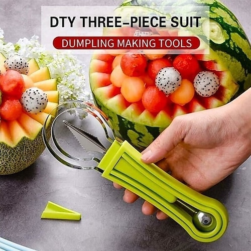 

three-in-one fruit carving knife fruit digger multifunctional fruit platter tool stainless steel watermelon digging spoon