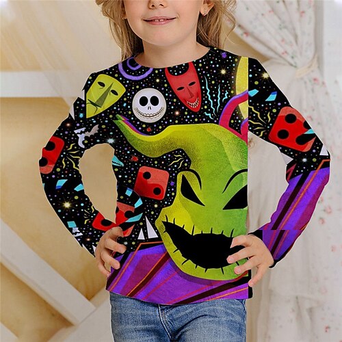 

Kids Girls' T shirt Skull Outdoor 3D Print Long Sleeve Active 3-12 Years Winter Black