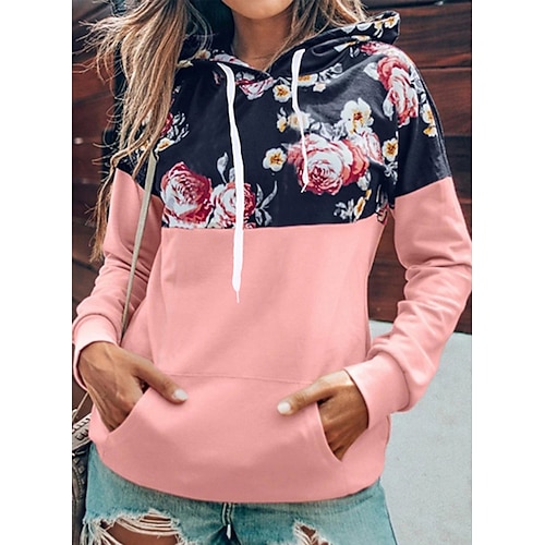 

Women's Pullover Hoodie Sweatshirt Pullover Floral Front Pocket Print Daily Sports 3D Print Active Streetwear Clothing Apparel Hoodies Sweatshirts Pink