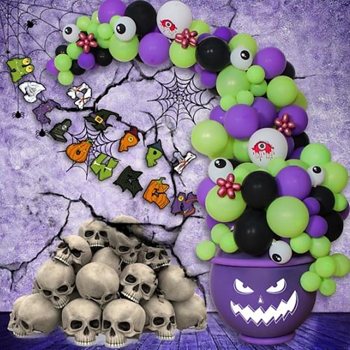

142PCS Halloween Medicine Jar Balloon Chain Halloween Party Decoration Decoration Ghost Day Flag Jar Balloon Set