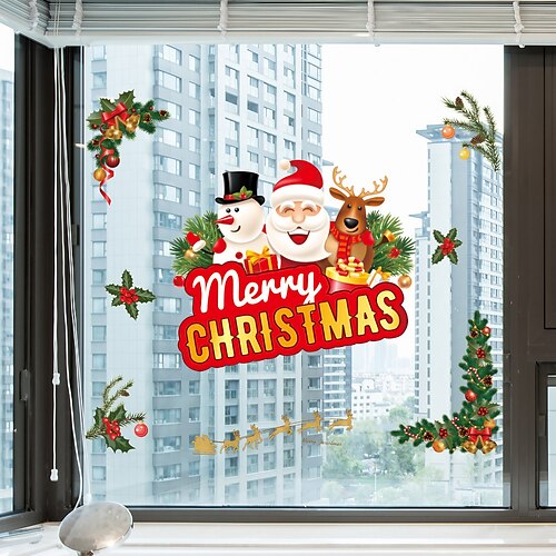 

Christmas Cartoon Wall Stickers Decorative Wall Stickers Static Cling PVC Home Decoration Wall Decal Wall Decoration Glass Window Decoration / Removable Wall Stickers for bedroom living