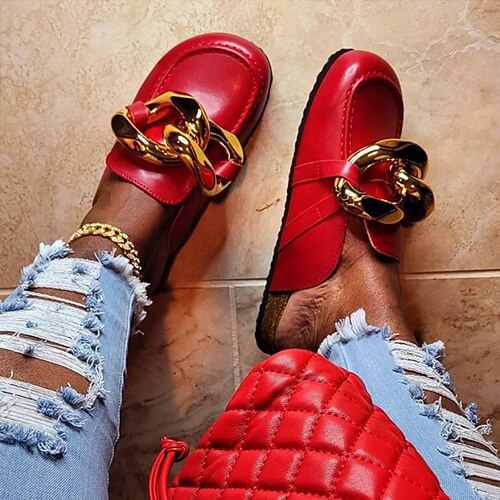 

Women's Clogs Mules Loafer Mules Flat Heel Round Toe Elegant Sweet Party Daily Club Faux Leather Loafer Spring Summer Solid Colored White Black Red