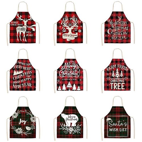

Christmas Creative Apron Red Christmas Family Partyu Dress Up Ncrypted Linen Sleeveless Apron Cover