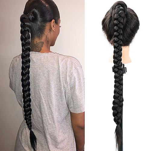

wig ponytail women's long braids three-strand braid straps winding high ponytail braids chemical fiber high temperature silk wigs manufacturers