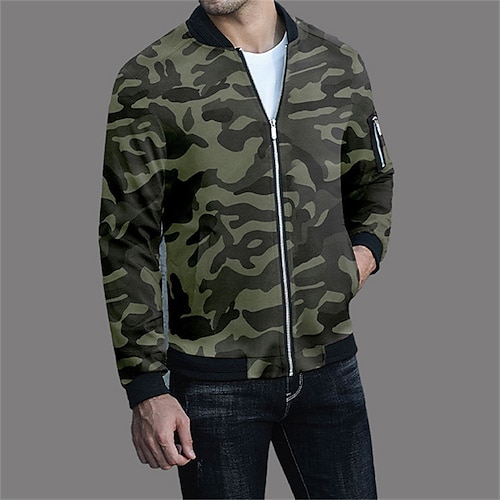 

Men's Camouflage Hunting Jacket with Pockets Outdoor Breathable Wearable Soft Sweat wicking Spring Winter Autumn Camo Top Polyester Hunting Camping Military Army Green Blue / Combat
