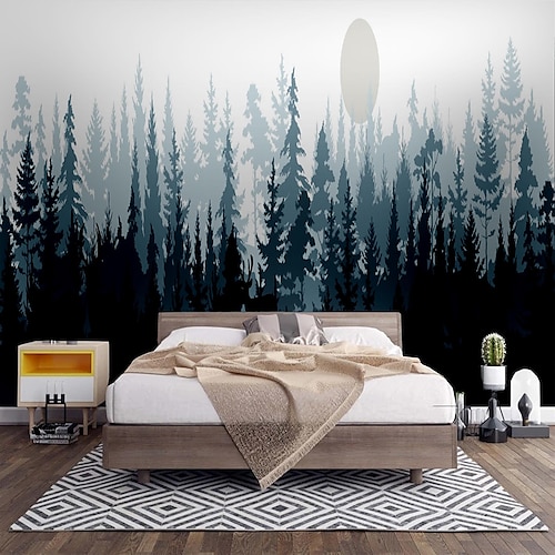 

Art Deco 3D Home Decoration Mural Green Forest Suitable For Living Room Bedroom Hotel Canvas Material Self adhesive Wallpaper Mural Wall Cloth Room Wallcovering