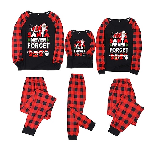 

Christmas Pajamas Family Set Ugly Plaid Santa Claus Home Black Long Sleeve Mom Dad and Me Daily Matching Outfits