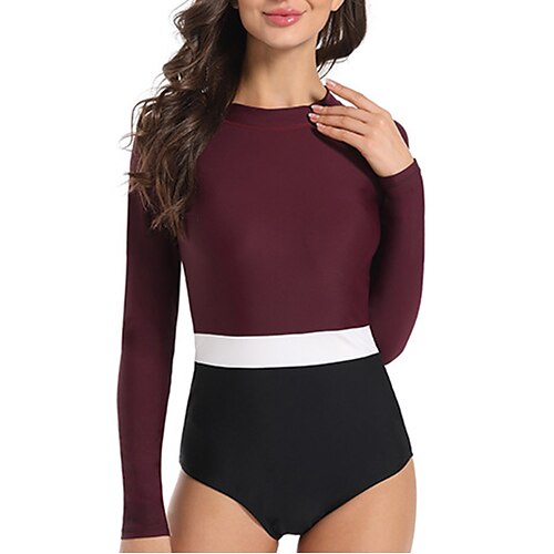 

Women's Rash guard Swimsuit UPF50 Quick Dry Long Sleeve Spandex Bodysuit Bathing Suit Back Zip Swimming Surfing Beach Water Sports Patchwork Spring Summer Autumn