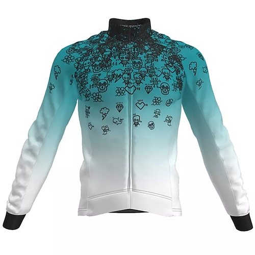 

21Grams Men's Cycling Jersey Long Sleeve Bike Top with 3 Rear Pockets Mountain Bike MTB Road Bike Cycling Breathable Quick Dry Moisture Wicking Reflective Strips Blue Skull Gradient Polyester Spandex
