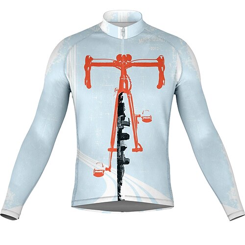 

21Grams Men's Cycling Jersey Long Sleeve Bike Top with 3 Rear Pockets Mountain Bike MTB Road Bike Cycling Breathable Quick Dry Moisture Wicking Reflective Strips Sky Blue Graphic Polyester Spandex