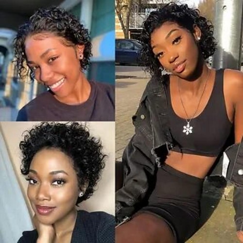 

Bob Curly 13x1 Lace Frontal Wig Pre Plucked Cheap Lace Front Wig For Women Water Deep Wave Short Pixie Cut Wigs Human Hair Wigs