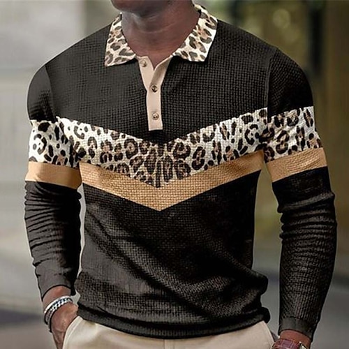 

Per uomo POLO Camicia da golf Golf Leopardo Geometria Collo ripiegabile Giallo Stampa 3D Esterno Strada Manica lunga Bottone giù Stampa Abbigliamento Di tendenza Informale Traspirante