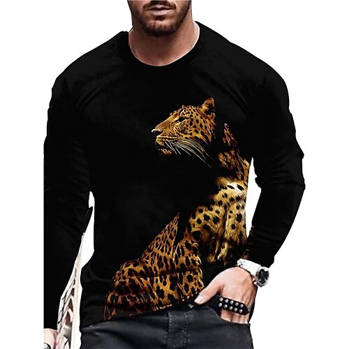 

Men's Unisex T shirt Tee Animal Leopard Graphic Prints Crew Neck Black Long Sleeve 3D Print Outdoor Street Print Tops Basic Sports Casual Classic