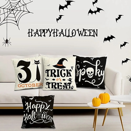 

Halloween Double Side Cushion Cover 4PC Soft Decorative Square Throw Pillow Cover Cushion Case Pillowcase for Bedroom Livingroom Superior Quality Machine Washable Indoor Cushion for Sofa Couch Bed Chair Bat Witch Spider
