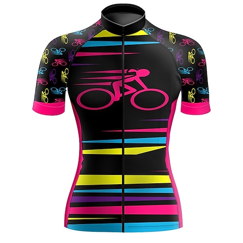 

21Grams Women's Cycling Jersey Short Sleeve Bike Top with 3 Rear Pockets Mountain Bike MTB Road Bike Cycling Breathable Quick Dry Moisture Wicking Reflective Strips Black Graphic Stripes Polyester