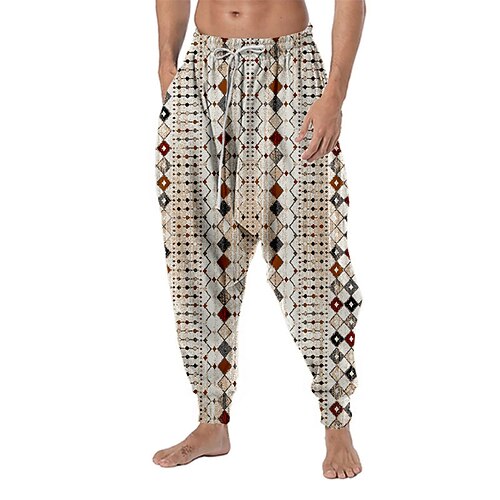 

Men's Joggers Trousers Baggy Harem Pants Casual Pants Drawstring Elastic Waist 3D Print Graphic Prints Geometry Comfort Breathable Casual Daily Holiday Streetwear Classic Style Khaki Micro-elastic