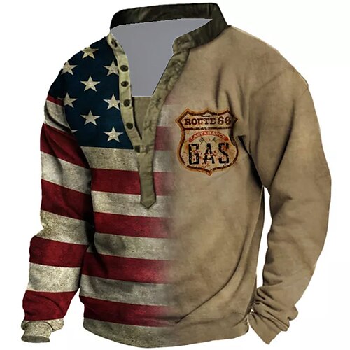 

Men's Unisex Sweatshirt Pullover Button Up Hoodie Brown Standing Collar Graphic Prints National Flag Print Casual Daily Sports 3D Print Streetwear Designer Casual Spring & Fall Clothing Apparel